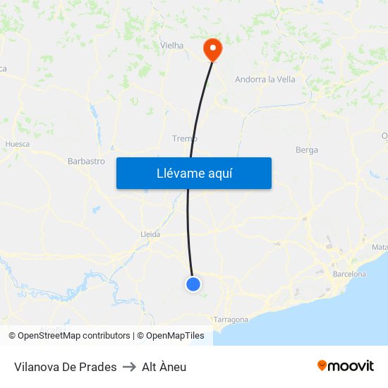 Vilanova De Prades to Alt Àneu map