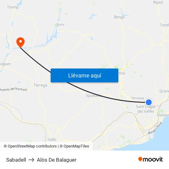 Sabadell to Alòs De Balaguer map