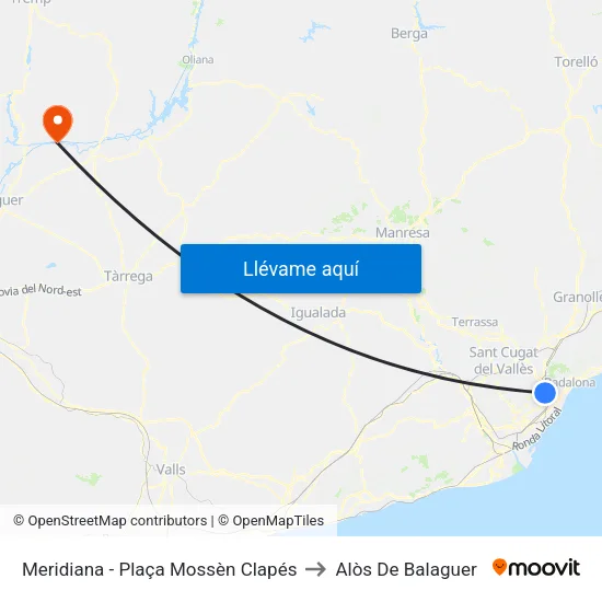 Meridiana - Plaça Mossèn Clapés to Alòs De Balaguer map