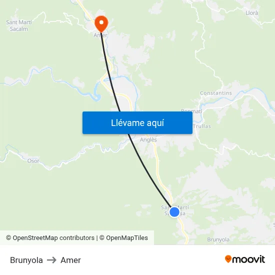 Brunyola to Amer map