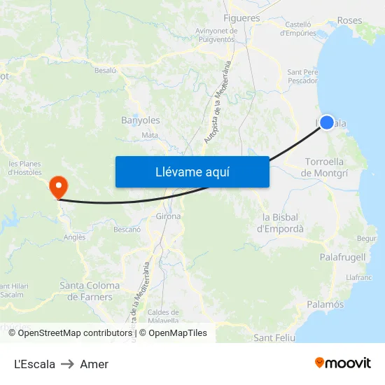 L'Escala to Amer map