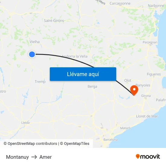 Montanuy to Amer map