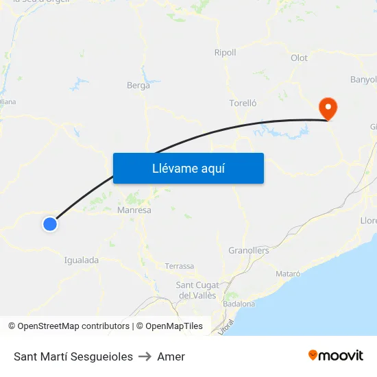 Sant Martí Sesgueioles to Amer map