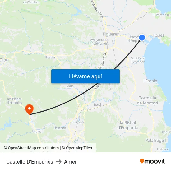 Castelló D'Empúries to Amer map