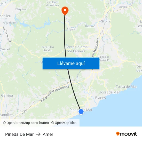 Pineda De Mar to Amer map