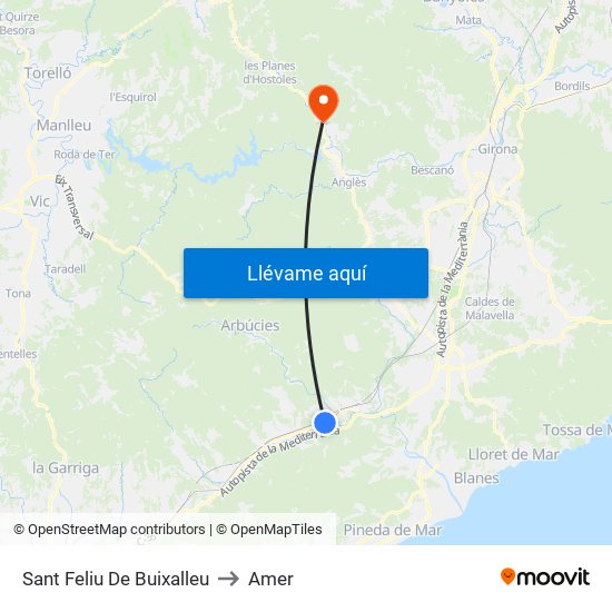 Sant Feliu De Buixalleu to Amer map