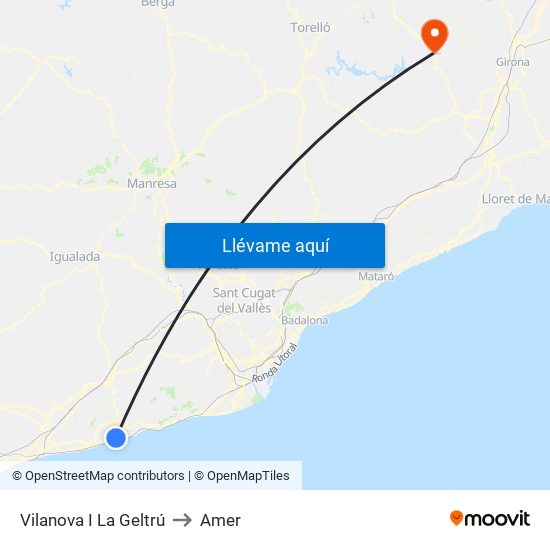 Vilanova I La Geltrú to Amer map