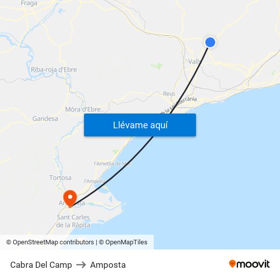 Cabra Del Camp to Amposta map