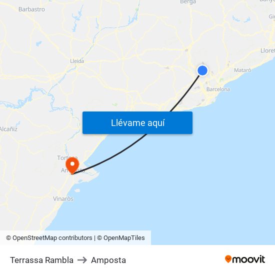 Terrassa Rambla to Amposta map