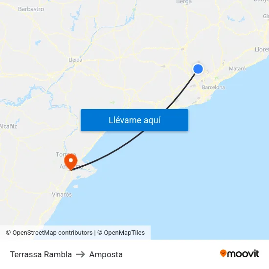 Terrassa Rambla to Amposta map