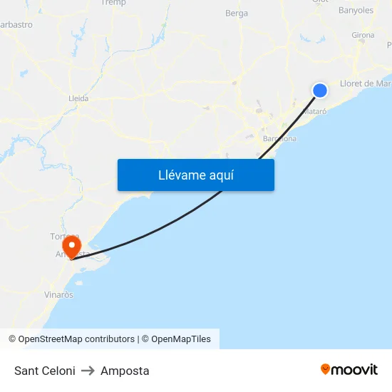 Sant Celoni to Amposta map