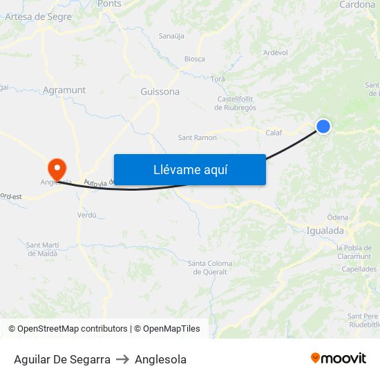 Aguilar De Segarra to Anglesola map