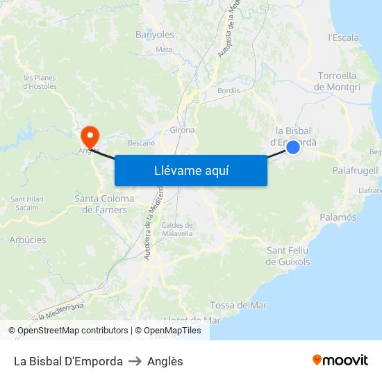 La Bisbal D'Emporda to Anglès map