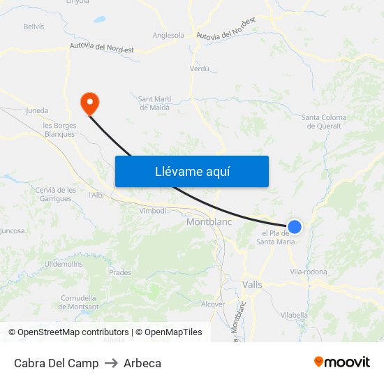 Cabra Del Camp to Arbeca map