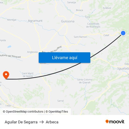 Aguilar De Segarra to Arbeca map