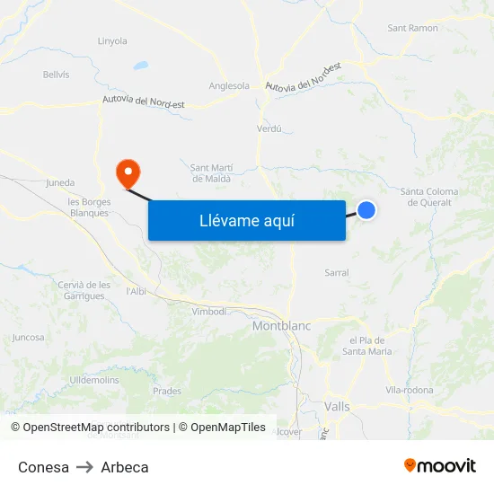 Conesa to Arbeca map
