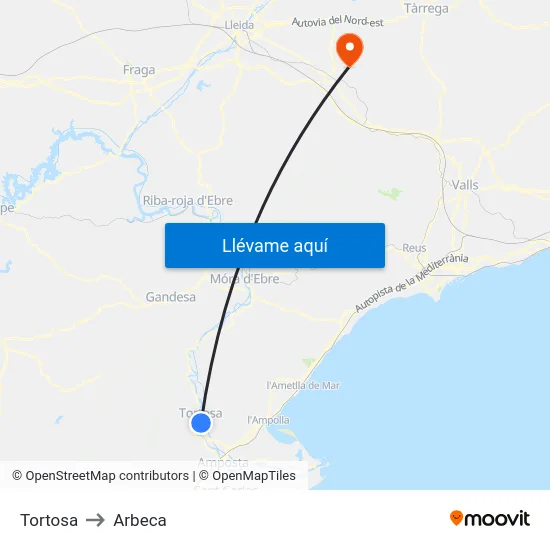 Tortosa to Arbeca map