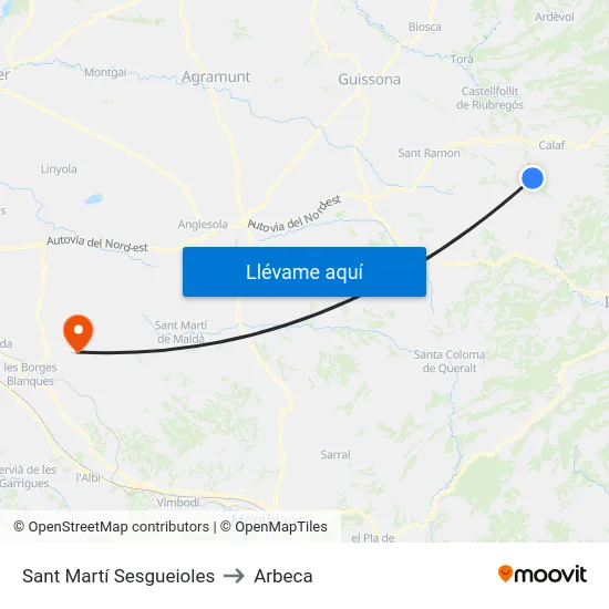 Sant Martí Sesgueioles to Arbeca map