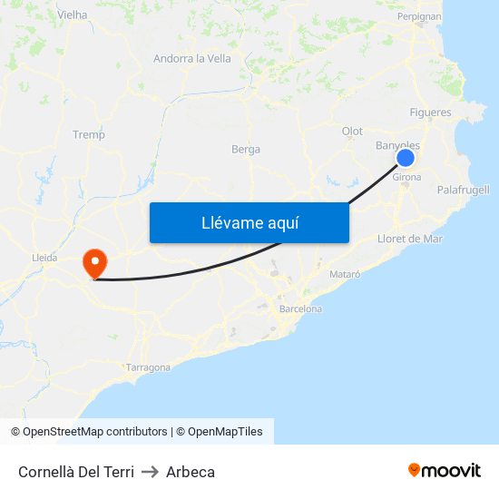 Cornellà Del Terri to Arbeca map