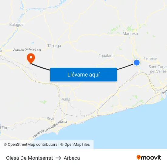 Olesa De Montserrat to Arbeca map