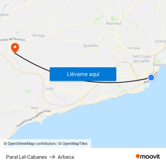 Paral·Lel-Cabanes to Arbeca map