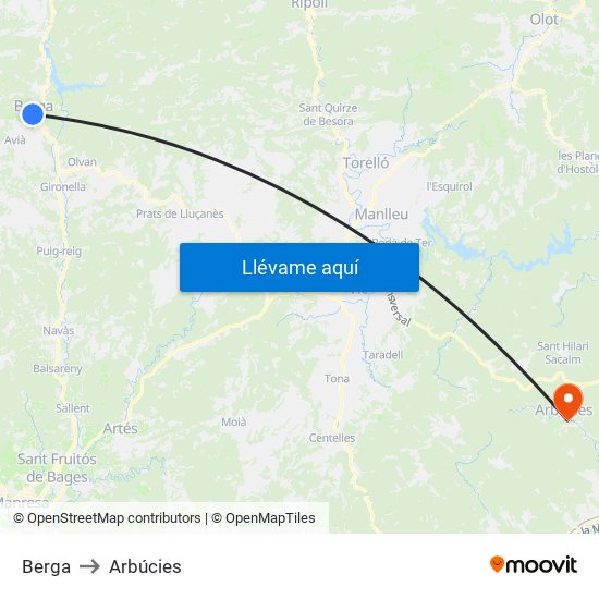 Berga to Arbúcies map