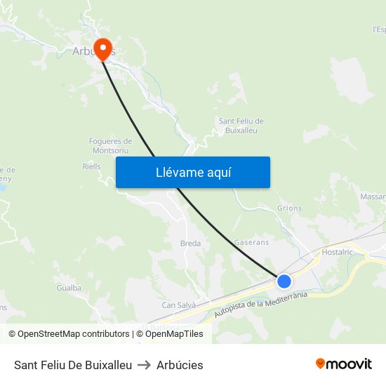 Sant Feliu De Buixalleu to Arbúcies map