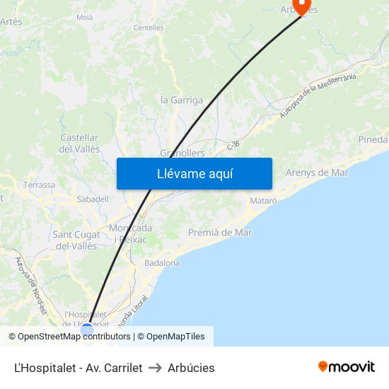 L'Hospitalet - Av. Carrilet to Arbúcies map