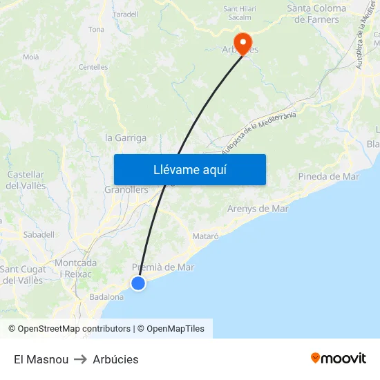 El Masnou to Arbúcies map