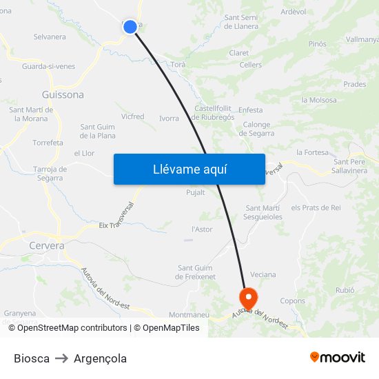 Biosca to Argençola map