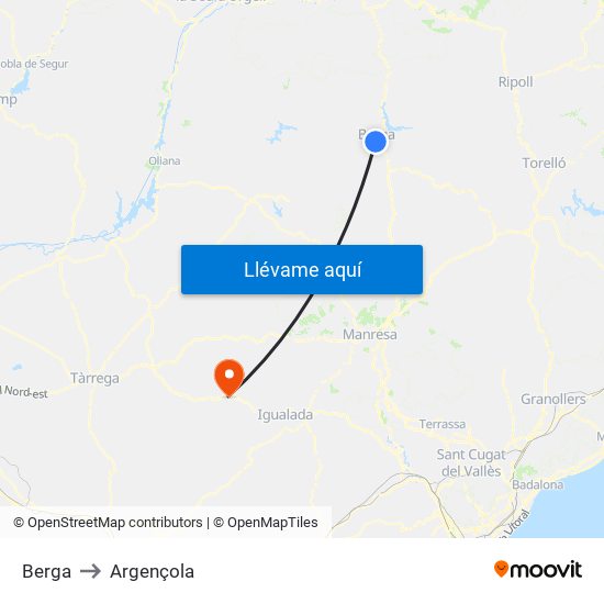 Berga to Argençola map