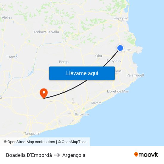 Boadella D'Empordà to Argençola map