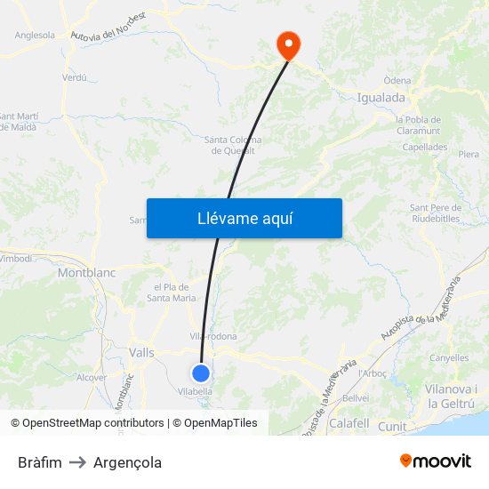 Bràfim to Argençola map