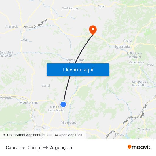 Cabra Del Camp to Argençola map