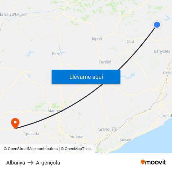 Albanyà to Argençola map