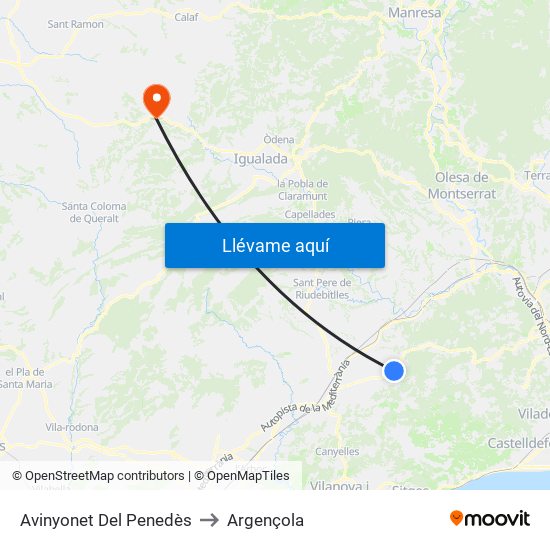 Avinyonet Del Penedès to Argençola map