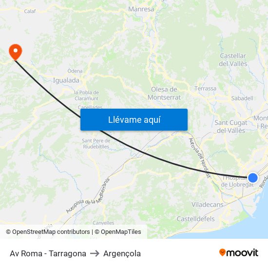 Av Roma - Tarragona to Argençola map