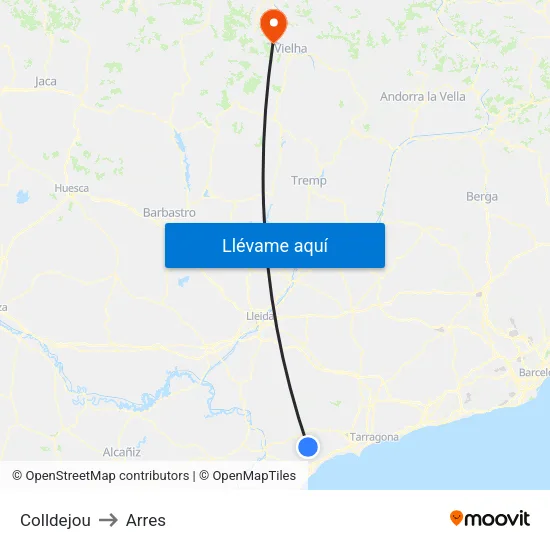 Colldejou to Arres map