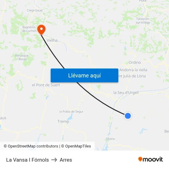 La Vansa I Fórnols to Arres map