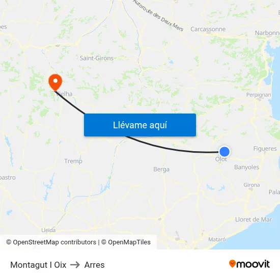 Montagut I Oix to Arres map