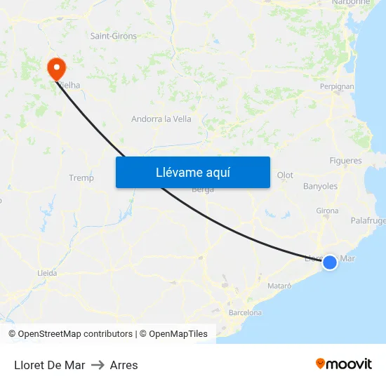 Lloret De Mar to Arres map