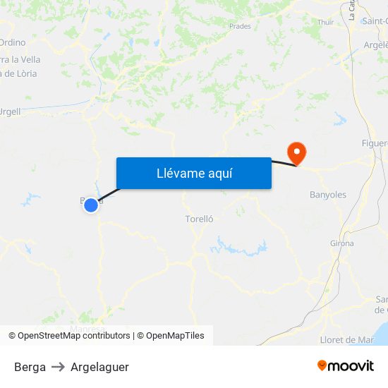 Berga to Argelaguer map