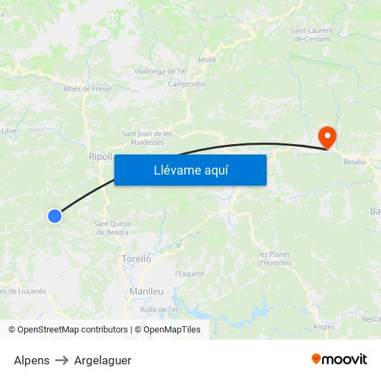 Alpens to Argelaguer map