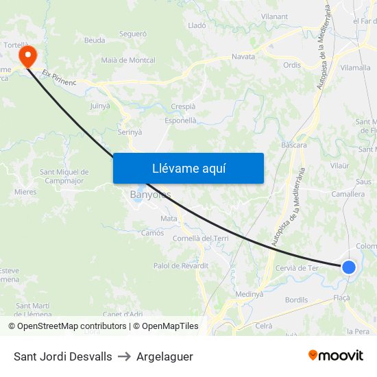 Sant Jordi Desvalls to Argelaguer map