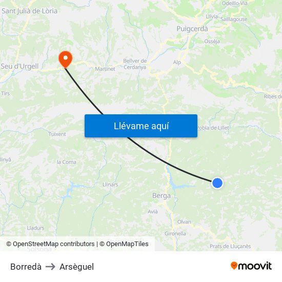 Borredà to Arsèguel map