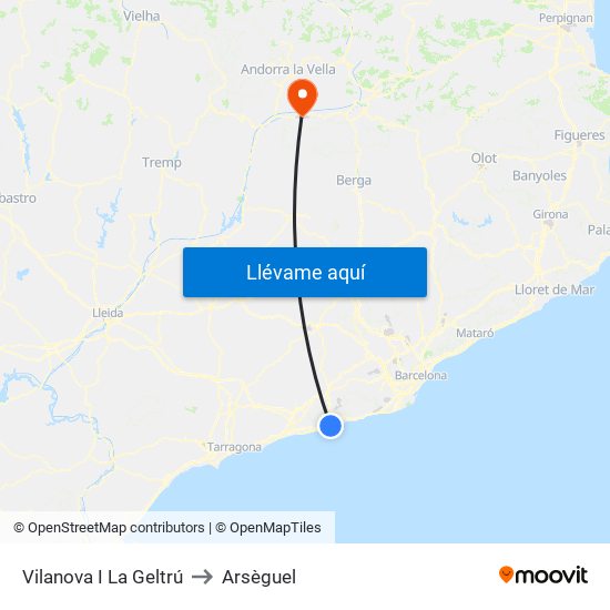 Vilanova I La Geltrú to Arsèguel map