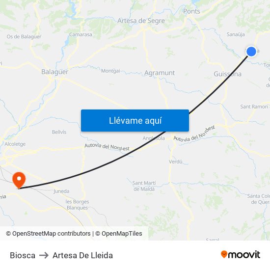 Biosca to Artesa De Lleida map