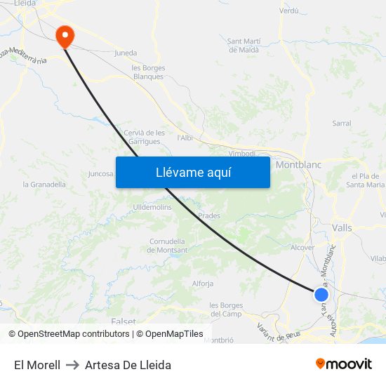 El Morell to Artesa De Lleida map