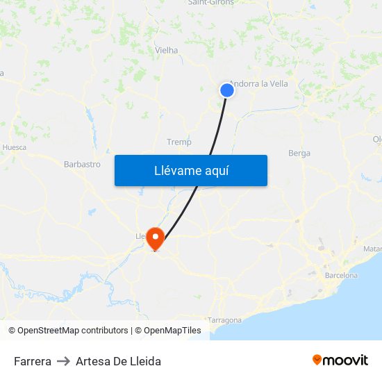 Farrera to Artesa De Lleida map