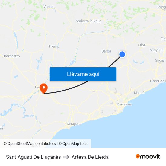 Sant Agustí De Lluçanès to Artesa De Lleida map